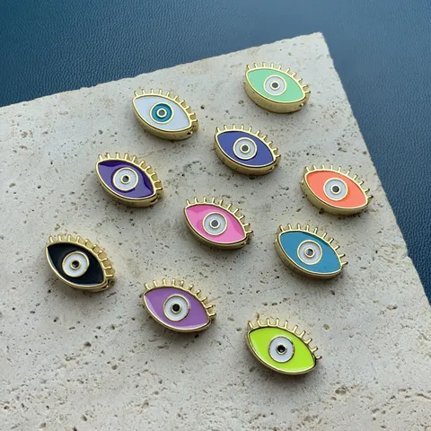 Perline Malocchio Rame Placcato Oro 18K Smalto Bifacciale Accessori per Creazione Gioielli Fai da Te