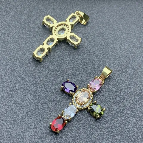 Ciondolo a Croce in Cristallo Zirconia Placcato Oro Micro Intarsiato Ciondolo per Collana Moda Accessorio Gioiello DIY Regalo