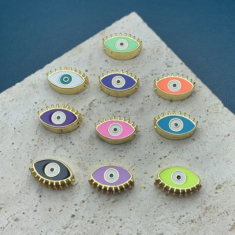 Perline Malocchio Rame Placcato Oro 18K Smalto Bifacciale Accessori per Creazione Gioielli Fai da Te