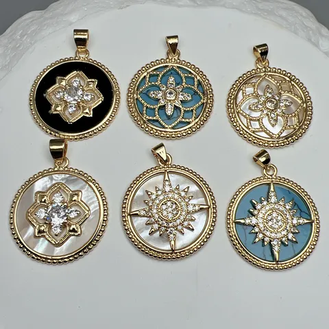 Ciondolo Ottogramma in Rame Madreperla Bianca Zirconia Donna Moda Gioielli Geometrico Stile Europeo Collana