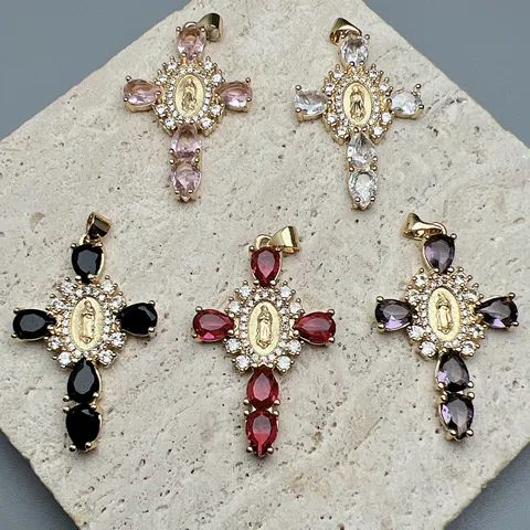 Ciondolo a Croce in Zircone e Rame in Stile Retro Europeo e Americano per Gioielli Fai da Te Accessorio per Collana Religiosa