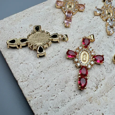 Ciondolo a Croce in Zircone e Rame in Stile Retro Europeo e Americano per Gioielli Fai da Te Accessorio per Collana Religiosa