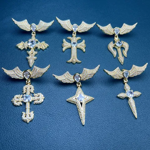 Luxus Mikro Eingelagert Zirkon Flügel Kreuz Anhänger Kette Kupfer Galvanisiert Hip Hop Modeschmuck Geschenk Für Damen