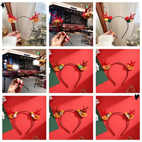 Christmas Elk Antler Headband Cute Reindeer Horn Hair Hoop With Bell Mushroom Plush Party Hair Accessories For Women Kids