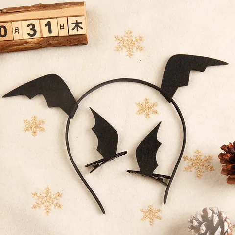 Halloween Bat Wing Hair Clip Headband Set Kids Party Hair Accessories Black Cloth Festival Costume Props