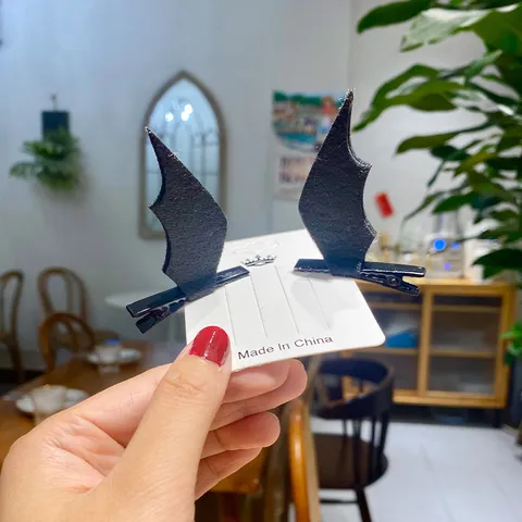 Halloween Bat Wing Hair Clip Headband Set Kids Party Hair Accessories Black Cloth Festival Costume Props