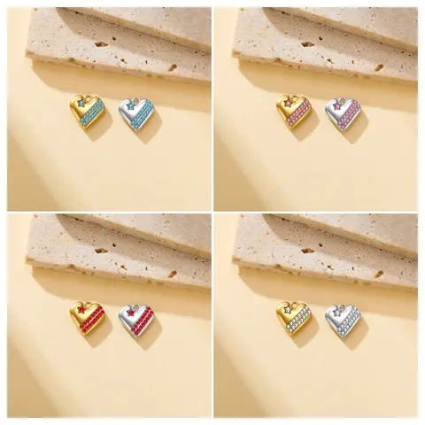 Colgante de Corazón de Acero Inoxidable 304 Chapado en Oro de 18K Accesorios de Joyería Hechos a Mano DIY Con Circonia