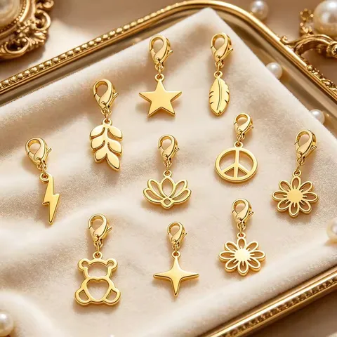 Stainless Steel Lobster Clasp Pendant Charms Leaf Daisy Feather Star Bear Geometric Charm Connectors For DIY Bracelet Necklace Jewelry Making Finding Supplies Wholesale