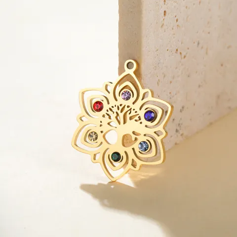Edelstahl Lotus Baum Des Lebens Om Anhänger Yoga Meditation Charm DIY Schmuckherstellung Zubehör Strass