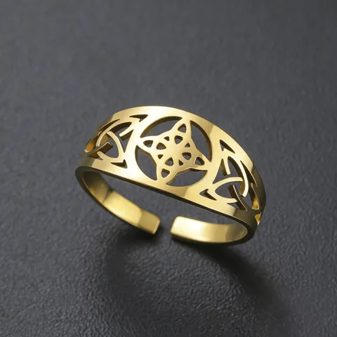 Stainless Steel Celtic Knot Open Ring For Women Men Ethnic Witch's Knot Adjustable Finger Ring Fashion Jewelry Gift