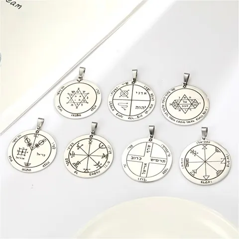 Solomon Seal Stainless Steel Round Pendant Mystical Amulet Charm For Necklace Keychain Backpack Car Hanging Jewelry Accessory