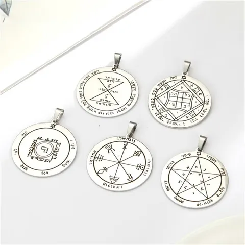 Solomon Seal Stainless Steel Round Pendant Mystical Amulet Charm For Necklace Keychain Backpack Car Hanging Jewelry Accessory