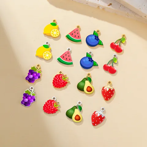 Stainless Steel Fruit Charms Colorful Lemon Watermelon Blueberry Cherry Pendants For DIY Jewelry Making Accessories Gold Silver Plated Findings
