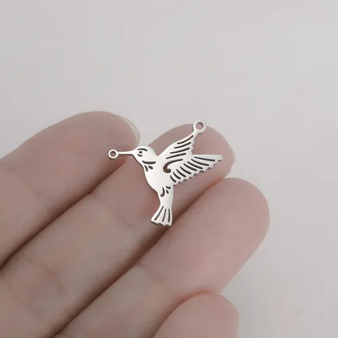 Stainless Steel Hummingbird Pendant Double Hole Animal Charm For DIY Jewelry Making Necklace Bracelet Accessory