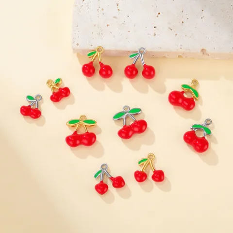 Stainless Steel Cherry Charms Fruit Pendant For DIY Necklace Earring Making Gold Silver Enamel Fruit Accessories Jewelry Pendants