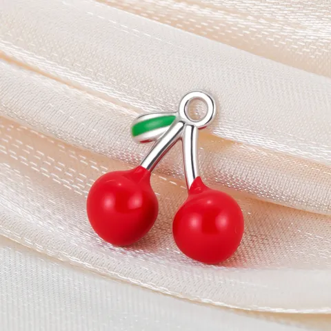 Stainless Steel Cherry Charms Fruit Pendant For DIY Necklace Earring Making Gold Silver Enamel Fruit Accessories Jewelry Pendants