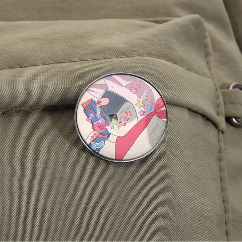 Anime Wasserpistole Katze Metall Brosche Quadratisch Rund Cartoon Abzeichen Trendige Kleidung Rucksack Dekoration Pin Zubehör