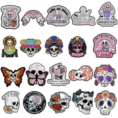 Cartoon Schedel Emaille Broche Kleurrijke Suikerschedel Bloem Insigne Gothic Stijl Kleding Tas Decoratie Legering Metalen Pin