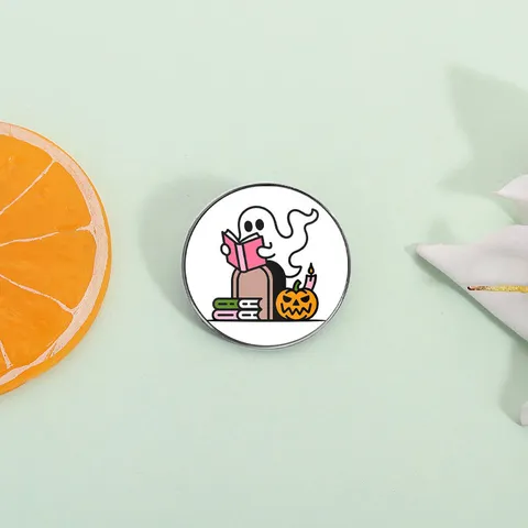Cute Halloween Reading Ghost Brooch Zinc Alloy Enamel Pumpkin Cartoon Badge Personality Clothing Lapel Pin Backpack Accessories For Unisex