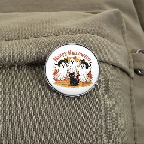 Halloween Ghost Black Cat Printed Brooch Cute Cartoon Metal Badge Pin For Party Decoration Unisex Zinc Alloy Jewelry Accessory