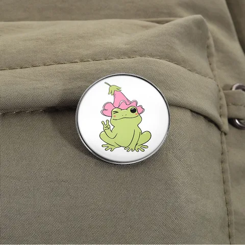 Cute Cartoon Frog Enamel Pin Zinc Alloy Electroplated Floral Witch Hat Lapel Badge For Backpack Clothing Accessory Gift