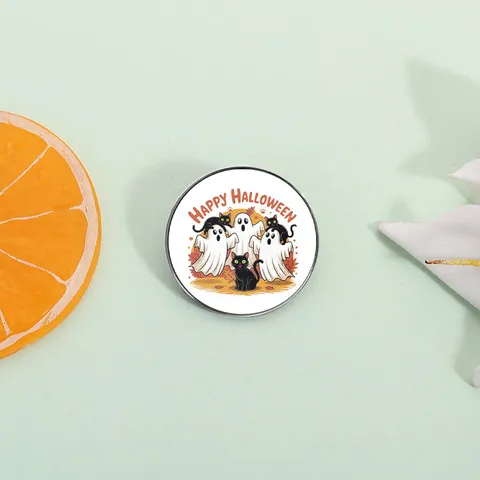 Halloween Ghost Black Cat Printed Brooch Cute Cartoon Metal Badge Pin For Party Decoration Unisex Zinc Alloy Jewelry Accessory