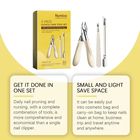 Nymixa 3-Piece Nail Care Tool Set Stainless Steel Cuticle Nipper Pusher Professional Manicure Grooming Tools Kit For Daily Use