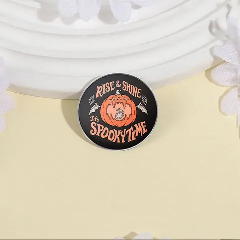 Halloween Spooky Pumpkin Spider Metal Brooch Pin Fun Slogan Round Square Badge For Apparel Bag Accessory Decoration Gift