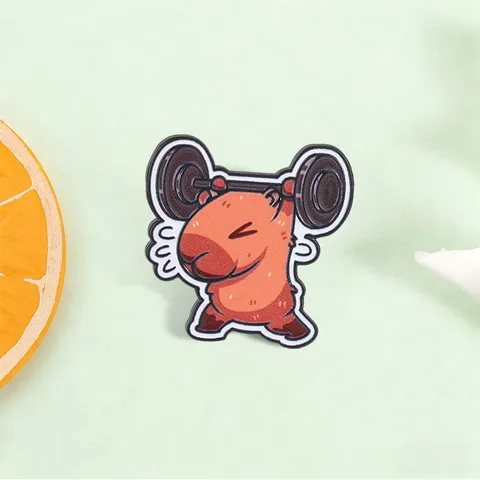 Cartoon Capybara Lifting Barbell Metal Brooch Cute Animal Enamel Pin For Backpack Clothing Decor Fun Alloy Jewelry Gift