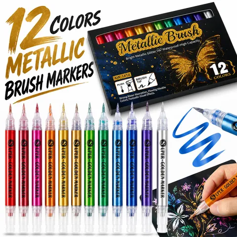 Glitter Marker Pennen Metalen Penseelpunt Aquarel Pennen Waterdichte Kunst Marker Pennen Voor DIY Ambacht Scrapbooking Tekenen