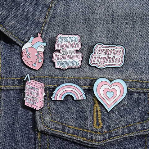 Creative Trans Rights Pride Enamel Pin Zinc Alloy Heart Rainbow Juice Box Brooch Badge Denim Jacket Backpack Clothes Accessory Gift