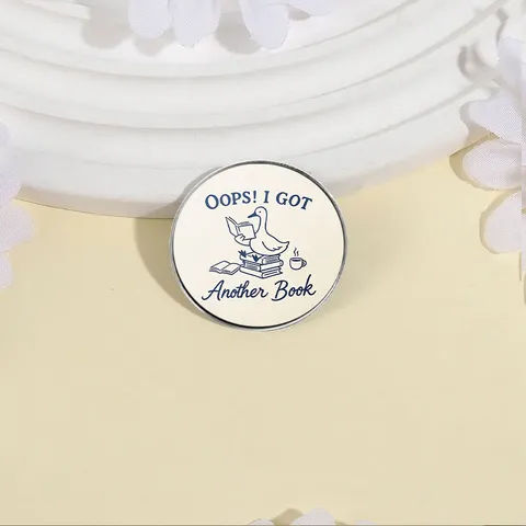 Cartoon Reading Duck Metal Brooch Creative English Slogan Enamel Pin Badge For Schoolbag Clothing Accessory Literary Gift