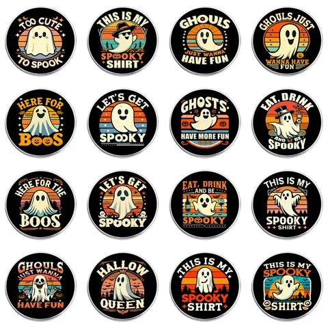 Halloween Ghost Cartoon Brooch Pins Vintage Round Zinc Alloy Badges Cute Spooky Ghost Pins For Clothes Bags Party Jewelry Gift For Men Women