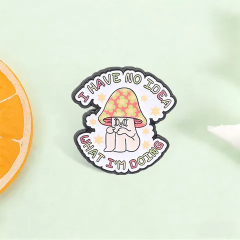 Funny Mushroom Character Slogan Alloy Brooch American Vintage Floral Cartoon Enamel Pin For Clothes Backpack Accessories Jewelry Gift