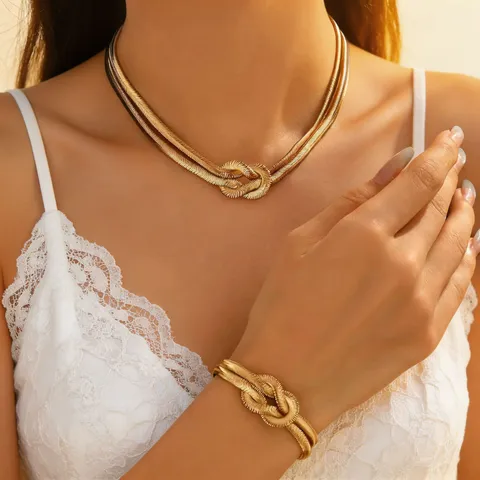 Western Style Stainless Steel Knotted Chain Necklace For Women Punk Hip Hop Geometric Choker Gold Silver Color Link Chain Jewelry Gift