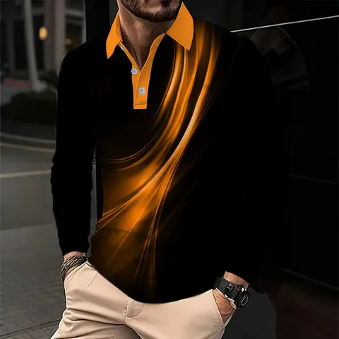 Heren Lange Mouw Polo Shirt Casual Slim Fit Revers Kraag Verloop Print Lente Herfst Zakelijk Sport Top
