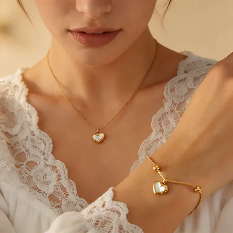 Fashion Stainless Steel Heart Pendant Necklace Elegance Artificial Pearl Chain Necklace Fine Earring Bracelet Jewelry Gift For Women