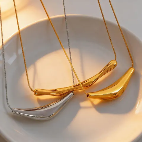Geometric Irregular Triangle Arc Tube Stainless Steel Pendant Necklace Luxury Smooth Snake Chain Choker Jewelry For Women Men