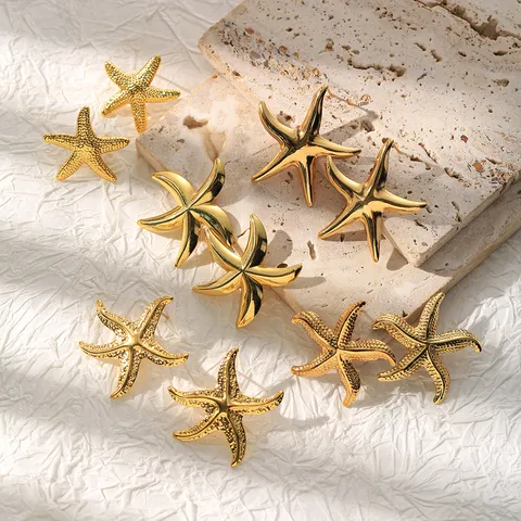 Vintage Starfish Stainless Steel Stud Earrings For Women Retro Gold Plated Sea Animal Beach Jewelry Unique Star Studs Accessories