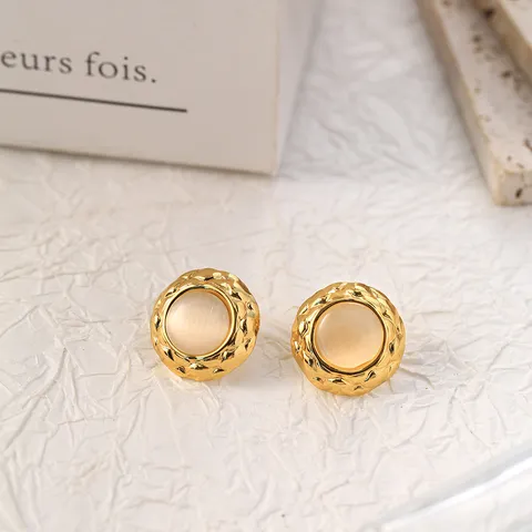 Luxury Stainless Steel Round Geometric Stud Earrings For Women Electroplated Gold Non-Fading Artificial Pearl Fine Ear Studs Jewelry Gift