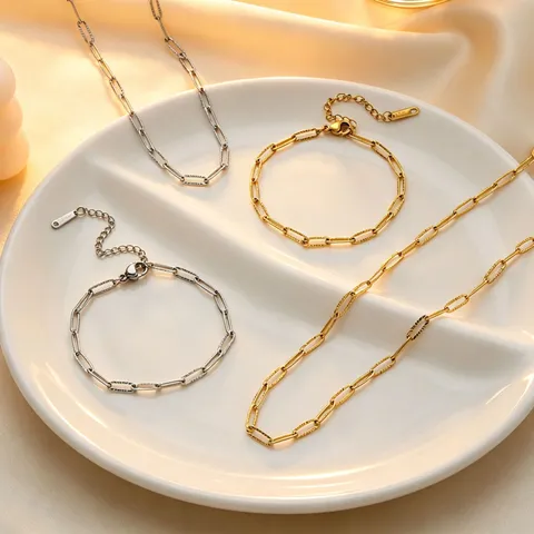 Minimalist Stainless Steel Paperclip Chain Necklace Bracelet Geometric Gold Steel Color Choker For Women Daily Jewelry Gift