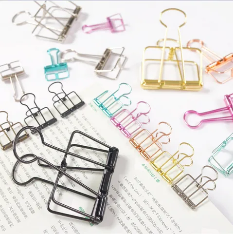 Small Metal Hollow Binder Clips Cute Colorful Office Document Paper Clips Assorted Colors Office Stationery
