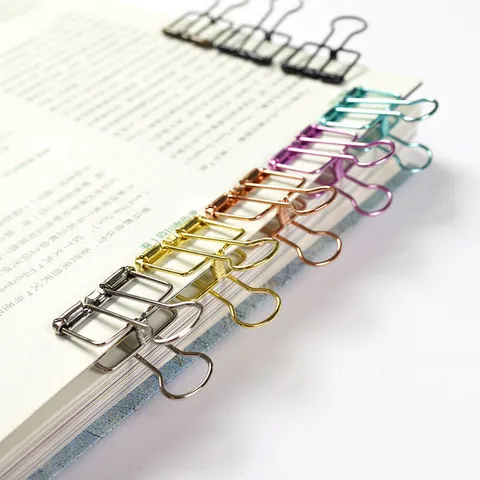 Small Metal Hollow Binder Clips Cute Colorful Office Document Paper Clips Assorted Colors Office Stationery