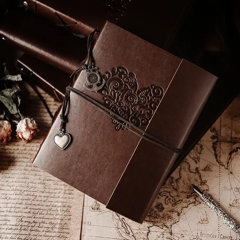 Vintage PU Leather DIY Photo Album Handmade Scrapbook Memory Book With Embossed Design For Photos Gifts