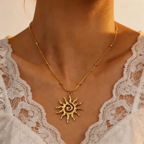 Minimalist Stainless Steel Spiral Sun Pendant Necklace For Women Hollow Geometric Sun Charm Necklaces Chic Gold Steel Jewelry Gift