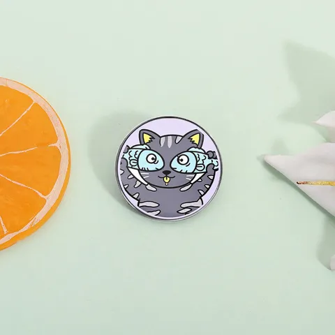 Funny Cartoon Cat Enamel Brooch Pin Quirky Kitty Wearing Fish Goggles Alloy Badge For Clothes Backpack Decor Jewelry Gift