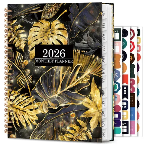 2026 Monthly Planner Spiral Bound Daily Weekly Schedule Notebook With Tropical Floral Cover Tabs And Stickers For Office