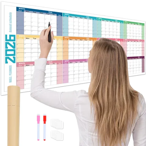 2026 English Wall Calendar Large Annual Schedule Planner Erasable Office School Schedule Planning Wall Hanging Calendar