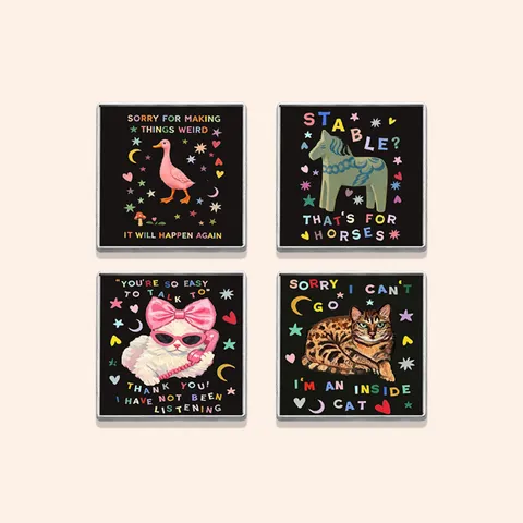 Vintage Graffiti Pet Brooch Alloy Square Pin Cat Duck Horse Creative Quote Badge Decorative Jewelry Gift