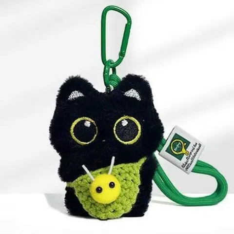 Süßer Schwarze Katze Plüsch Schlüsselanhänger Handgewebte Tasche Anhänger Kawaii Stofftier Schlüsselring Für Rucksack Deko Geschenk